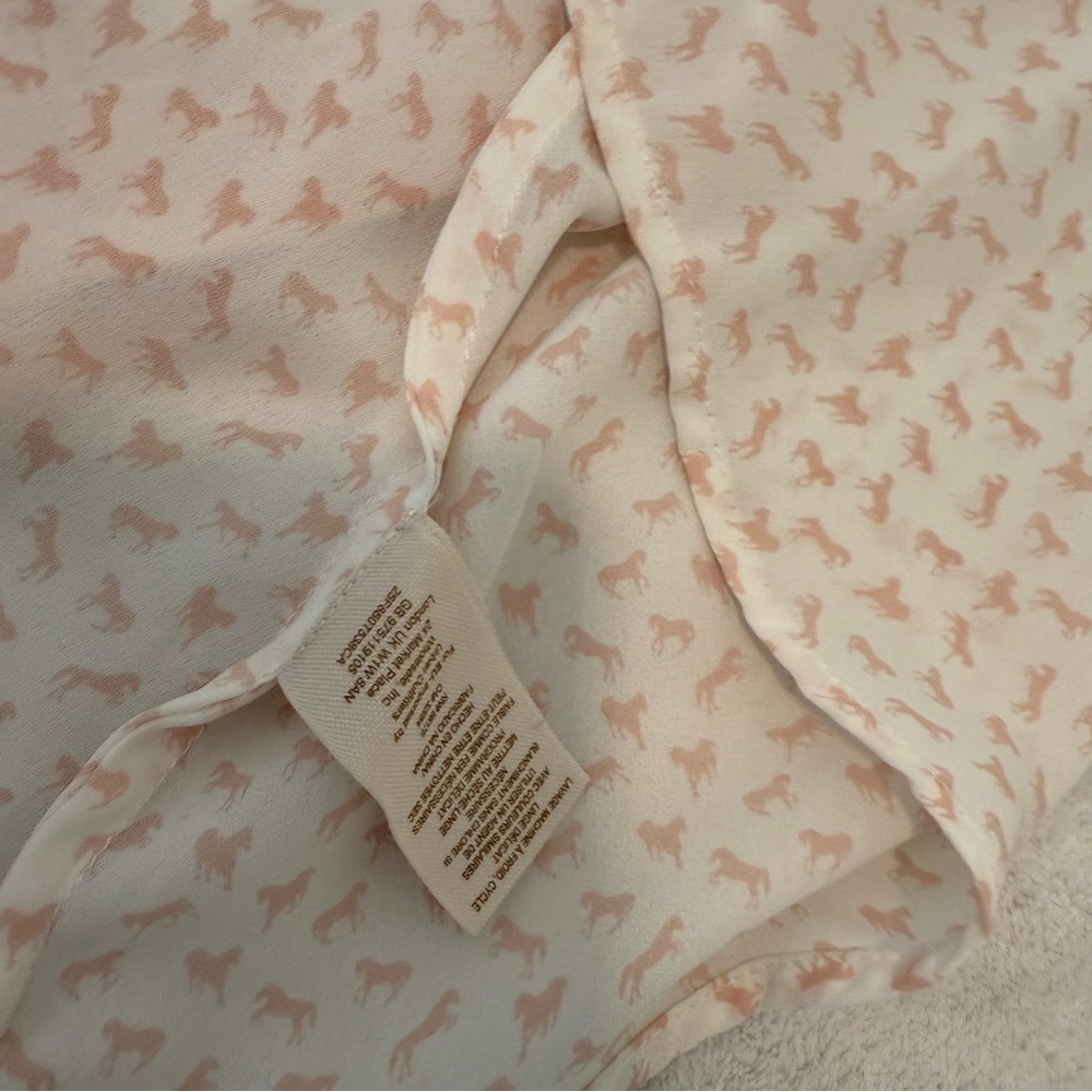 Free People White & Pink Horse Print Button Up Long Sleeve Sheer Blouse XS - Picture 8 of 10